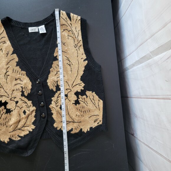 Vintage Lucia Button Up Sweater Vest Black/Gold Women’s M Granny Knit Vest - Picture 6 of 6